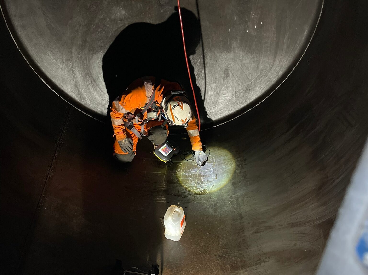 interior of fuel tank being inspected at Tameside Hospital